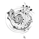 A minimalist tattoo of a seashell with musical notes spiraling out of it tattoo design idea