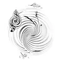 A minimalist tattoo of a seashell with musical notes spiraling out of it tattoo design idea