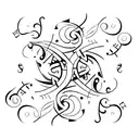 A minimalist tattoo of a seashell with musical notes spiraling out of it tattoo design idea