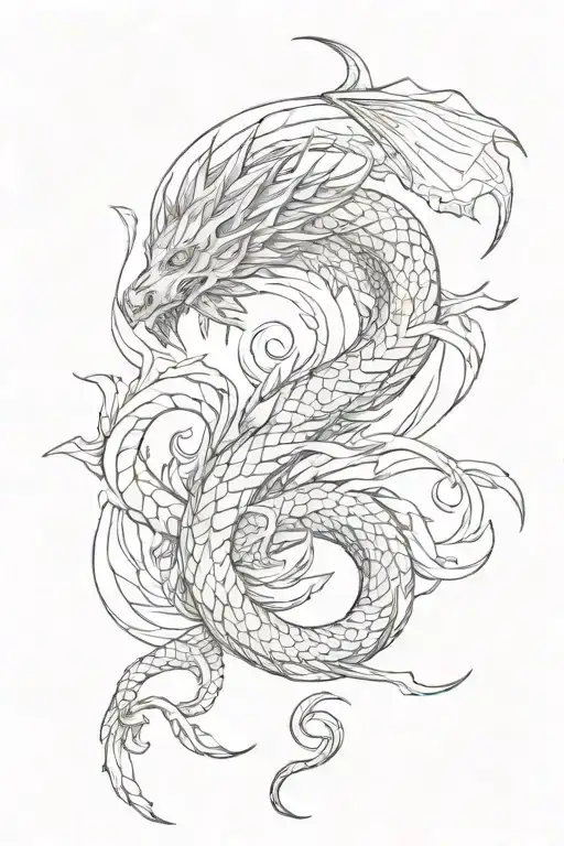 Vertical flying dragon coiled tattoo design idea
