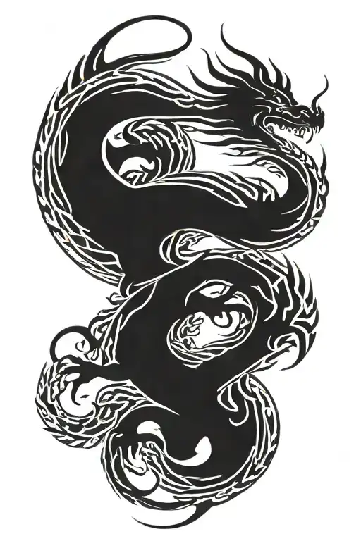 Vertical flying dragon coiled tattoo design idea