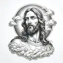jesus christ looking down in clouds tattoo design idea