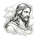 jesus christ looking down in clouds tattoo design idea