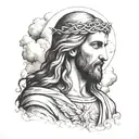 jesus christ looking down in clouds tattoo design idea