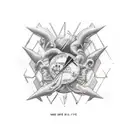 The word MUSE where each letter is filled in the style of the album covers of the band muse tattoo design idea