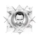 The word MUSE where each letter is filled in the style of the album covers of the band muse tattoo design idea