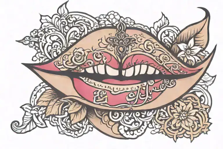 a small tattoo sexy lips with the sentence "اموت انا في الترانفشت" tattoo design idea