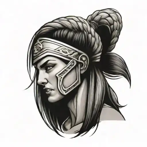 Side spartan female warrior with braid tattoo design idea
