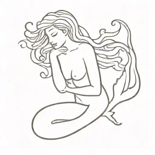 Pisces Mermaid sitting tattoo design idea