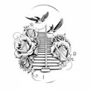 stairwayto heaven, religous, doves, clouds, sunshine, and roses tattoo design idea