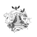 stairwayto heaven, religous, doves, clouds, sunshine, and roses tattoo design idea