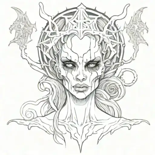 I WANT A HORROR TATTOO THAT REFLECTS THAT I AM A SLAVE TO MY INNER DEMONS. I WANT IT TO BE GOTHIC, HORROR, FEMININE, AND tattoo design idea