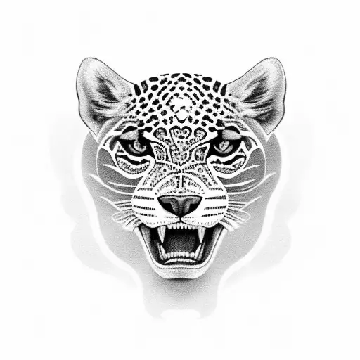 A fierce jaguar with Colombian patterns and Hebrew letters representing Jewish history tattoo design idea