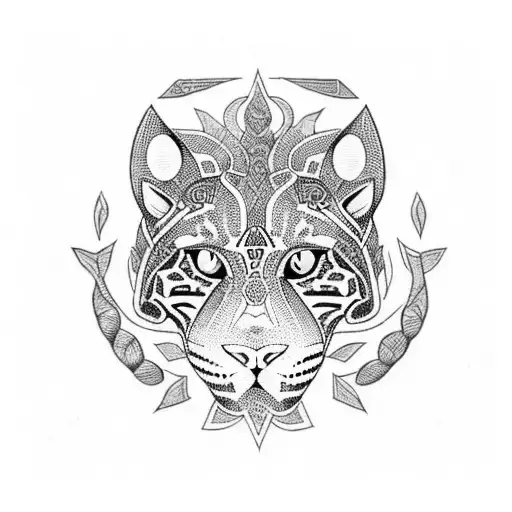 A fierce jaguar with Colombian patterns and Hebrew letters representing Jewish history tattoo design idea