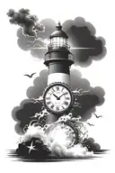 lighthouse storm clock gears tattoo design idea