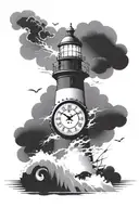 lighthouse storm clock gears tattoo design idea