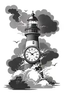 lighthouse storm clock tattoo design idea