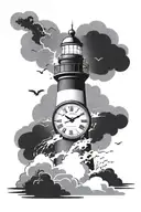 lighthouse storm clock tattoo design idea