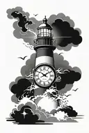 lighthouse storm clock tattoo design idea