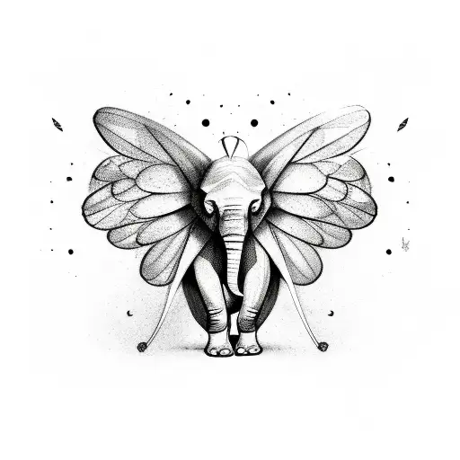 butterfly wings ear elephant tattoo design idea
