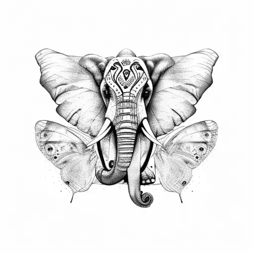 elephant with ears like butterfly wings tattoo design idea