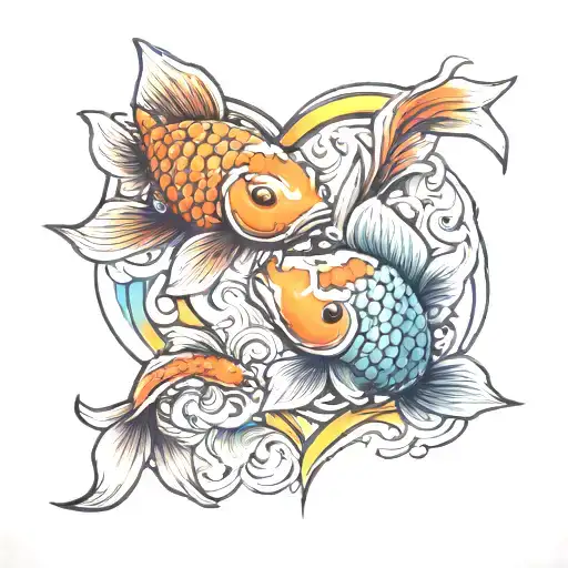 2 koi fish rainbow pride heart tattoo design idea