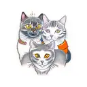 three cats: one gray and white, one orange and white and the othee one stripe  tattoo design idea