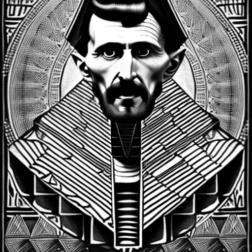Nikola Tesla standing besides the pyramids of Egypt with Alexander the great and Marcus Aurelius  tattoo design idea