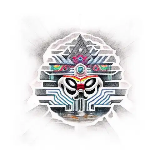 rain god tlaloc city water flood  tattoo design idea