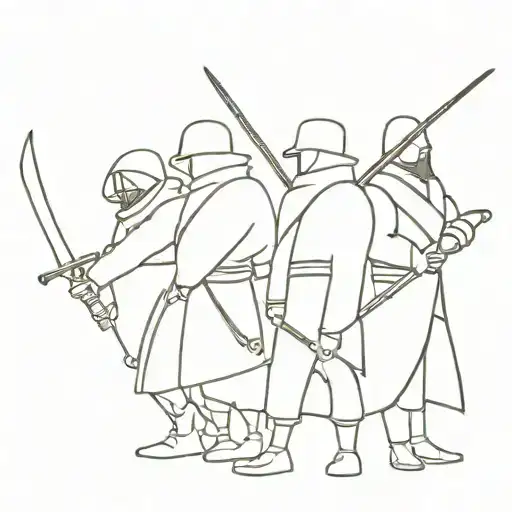 the three musketeers don't show their faces holding a sword . tattoo design idea