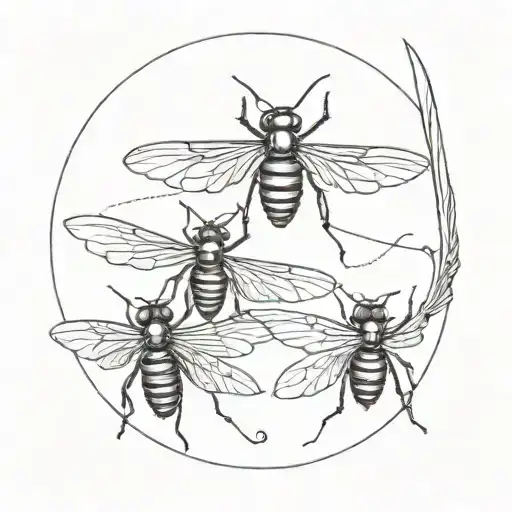 the three musketeers don't show their faces holding a sword and on the sword a small emblem of a wasp make it black and  tattoo design idea