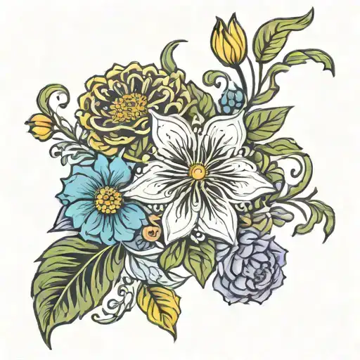Chrysanthemum Marigold Morning Glory Carnation Daffodil  tattoo design idea