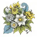 Chrysanthemum Marigold Morning Glory Carnation Daffodil  tattoo design idea