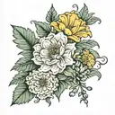 Chrysanthemum Marigold Morning Glory Carnation Daffodil  tattoo design idea