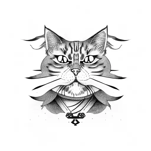samurai cat in blackwork tattoo design idea