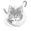 samurai cat in blackwork tattoo design idea
