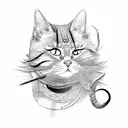 samurai cat in blackwork tattoo design idea