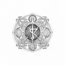 Saint Benedict medallion cross and aquarius zodiac sign  tattoo design idea