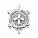 Saint Benedict medallion cross and aquarius zodiac sign  tattoo design idea