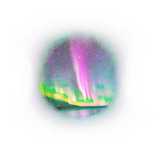 A mesmerizing aurora borealis landscape with a silhouette of a mother and child tattoo design idea