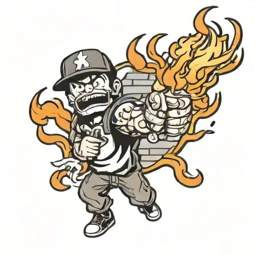 A cartoon character throwing a molotov tattoo design idea