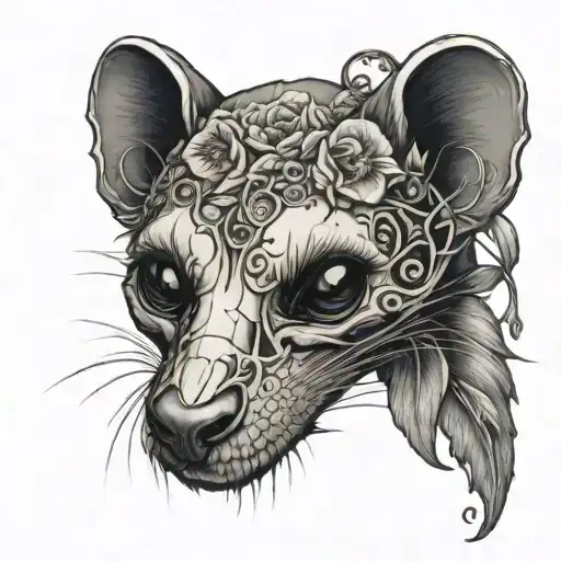 gothic ferret skull with vines and flowers going tattoo design idea