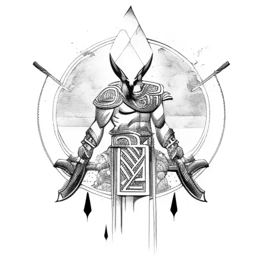greek god with weapons  tattoo design idea
