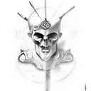 greek god with weapons  tattoo design idea