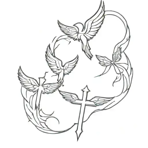 222 and angle wings with cross tattoo design idea