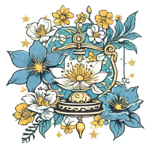 libra, chinese ran, cosmos flowers tattoo design idea
