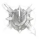 templar sword in the center, a knight helm on one of the sides and three roses tattoo design idea