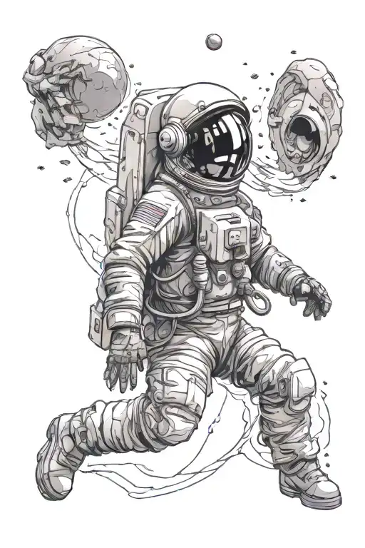 astronaut floating in space helmet tattoo design idea