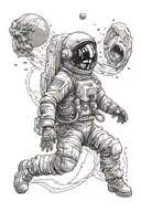 astronaut floating in space helmet tattoo design idea