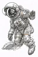 astronaut floating in space helmet tattoo design idea
